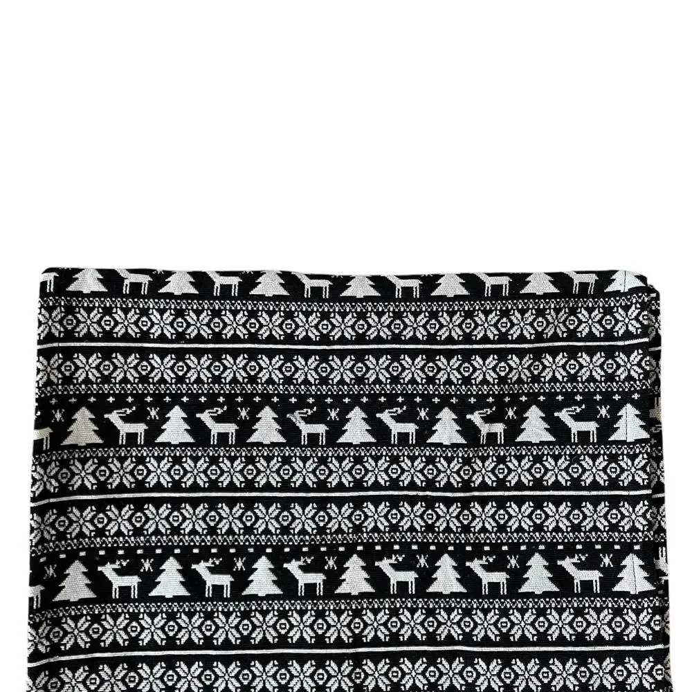 Rachel Zoe Christmas Tree Reindeer Table Runner 16x90 Holiday Black & White New